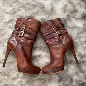 MICHAEL KORS PLATFORM DISTRESSED LEATHER BOOTS…8.5